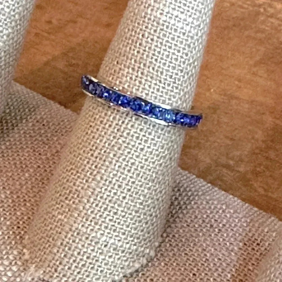Blue Sapphire Colored CZ Stainless Steel Eternity Band Ring September Birthstone - Picture 4 of 7